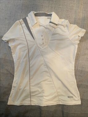 ANNIKA White Short Sleeve Polo golf Tee shirt with Gray Accents